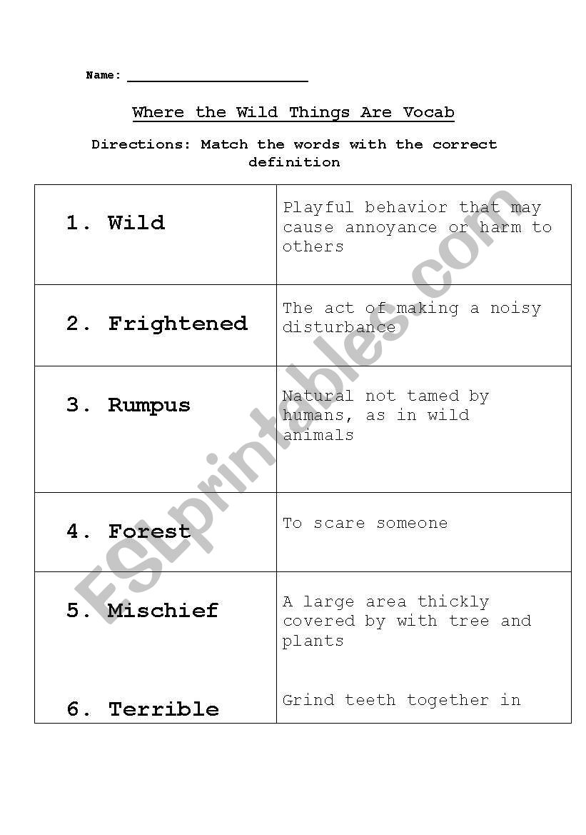 Where the Wild Things Are Vocab