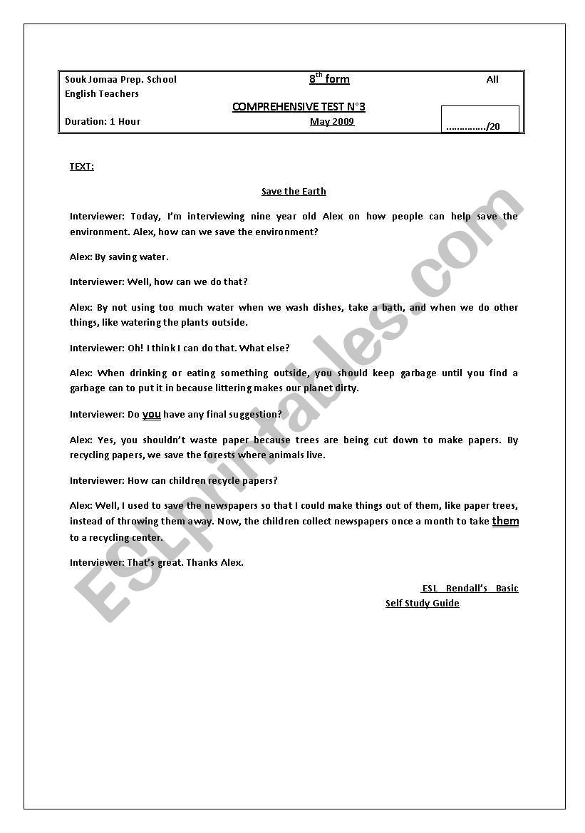 EXAM worksheet
