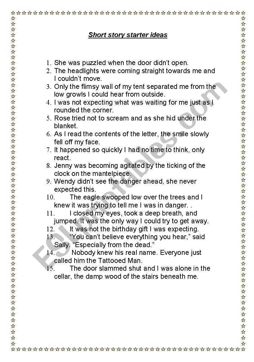 Short story starter ideas worksheet