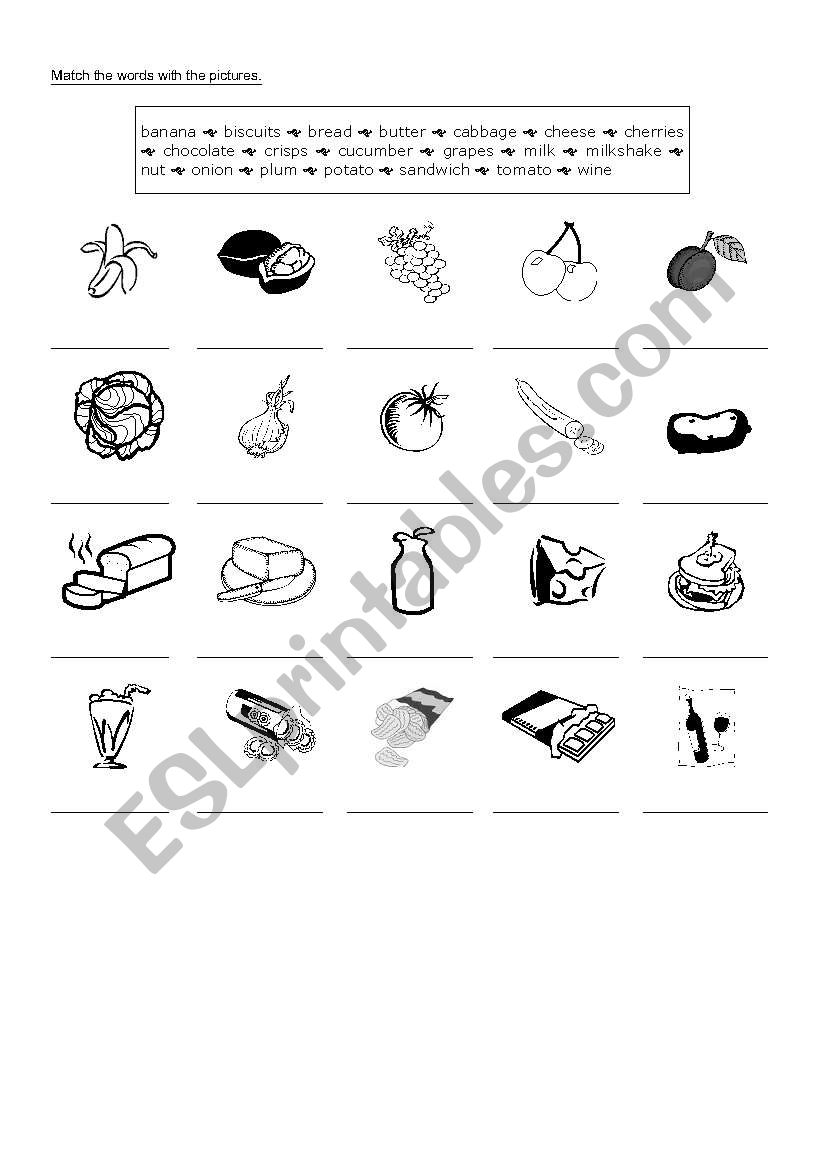 food - matching exercise worksheet