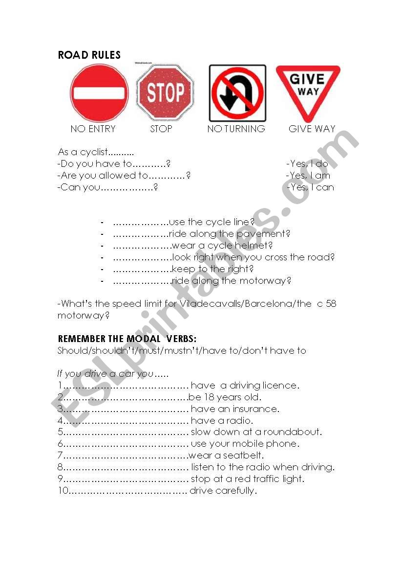 road rules worksheet