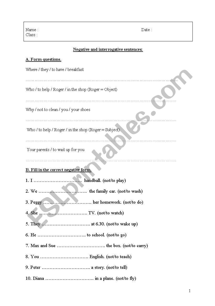 Test negative and interrogative in the simple present Test negative and interrogative in the simple present