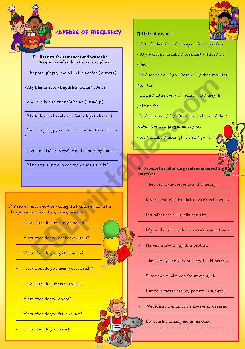 Adverbs of frequency worksheet