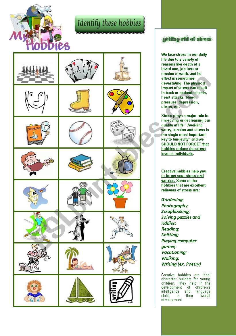 hobbies worksheet