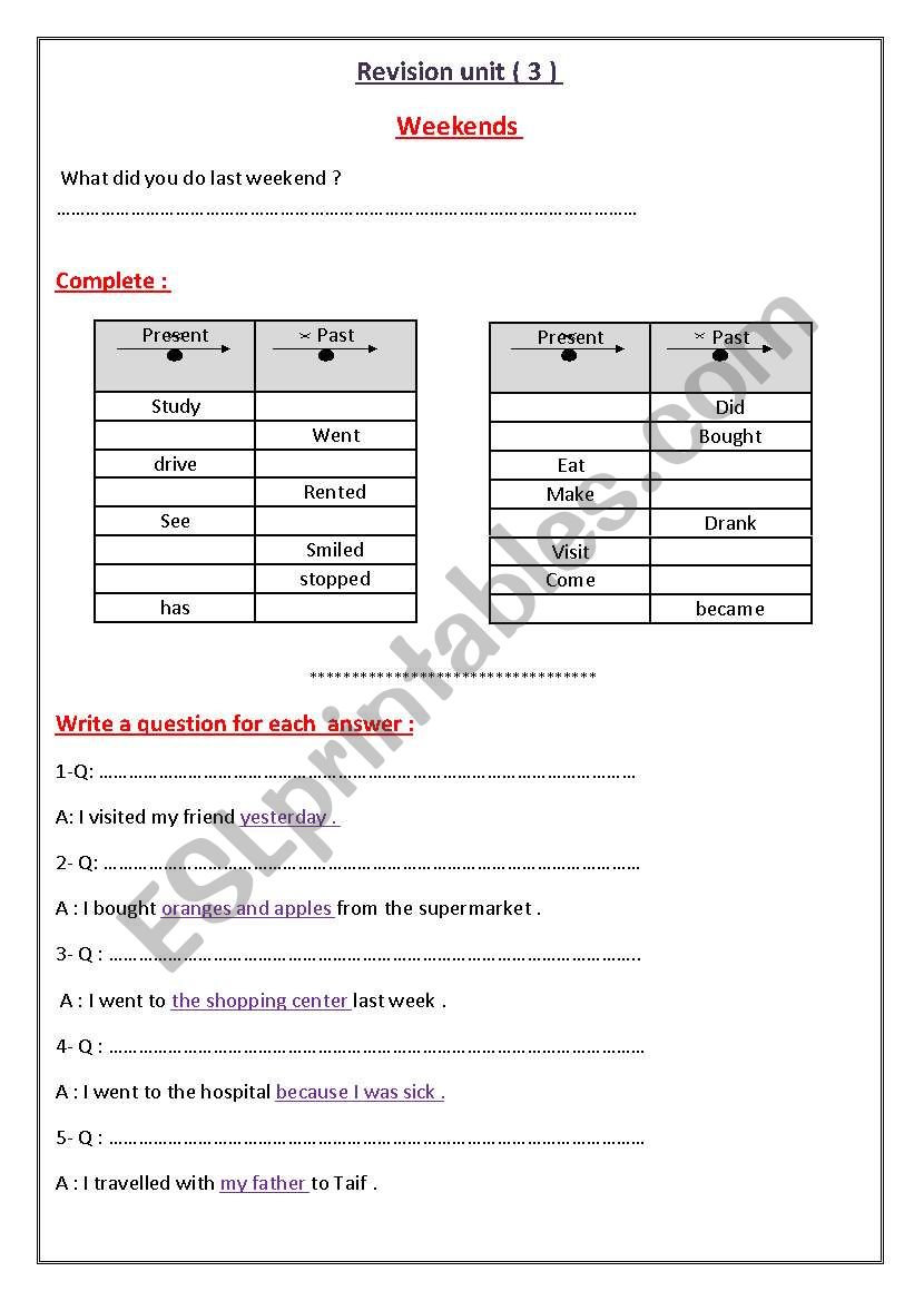 revision  worksheet