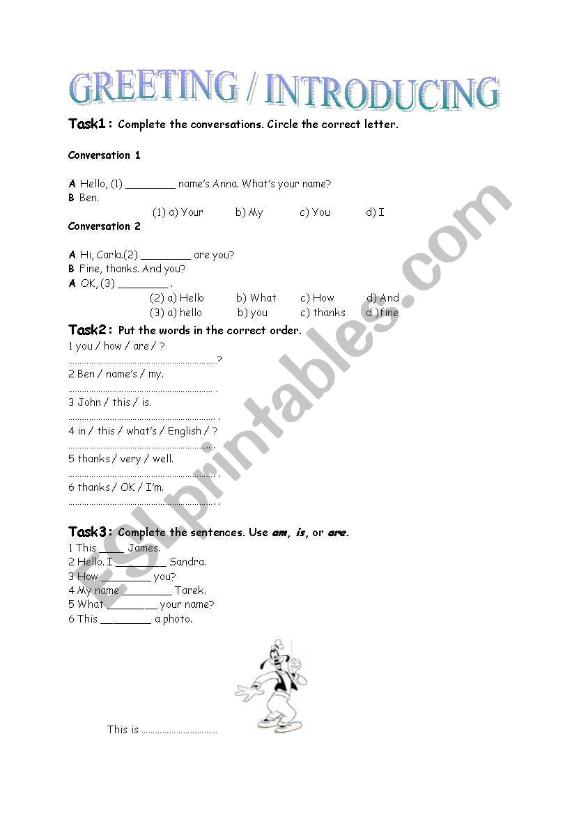 greeting / introducing worksheet