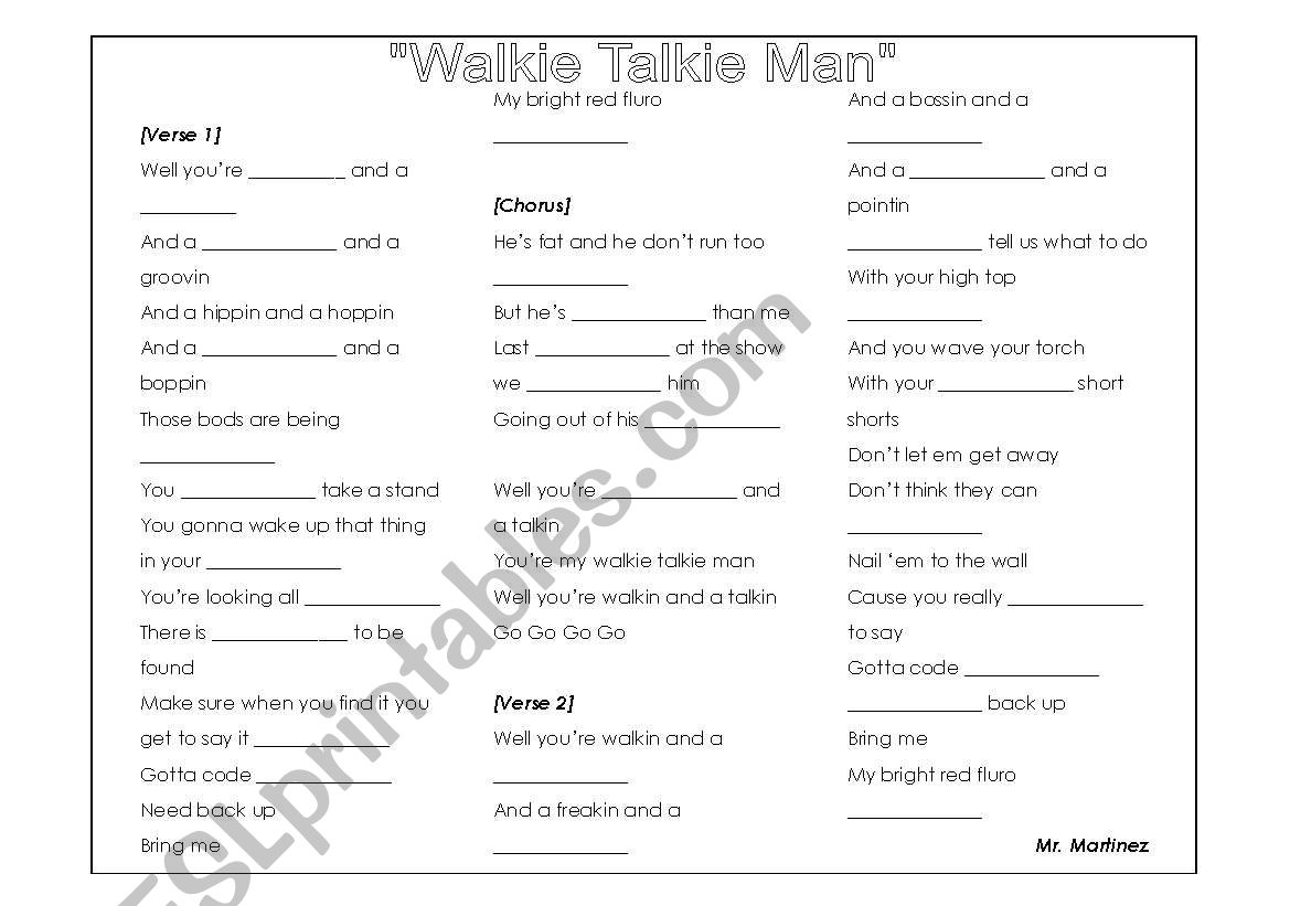 Walkie Talkie Man worksheet