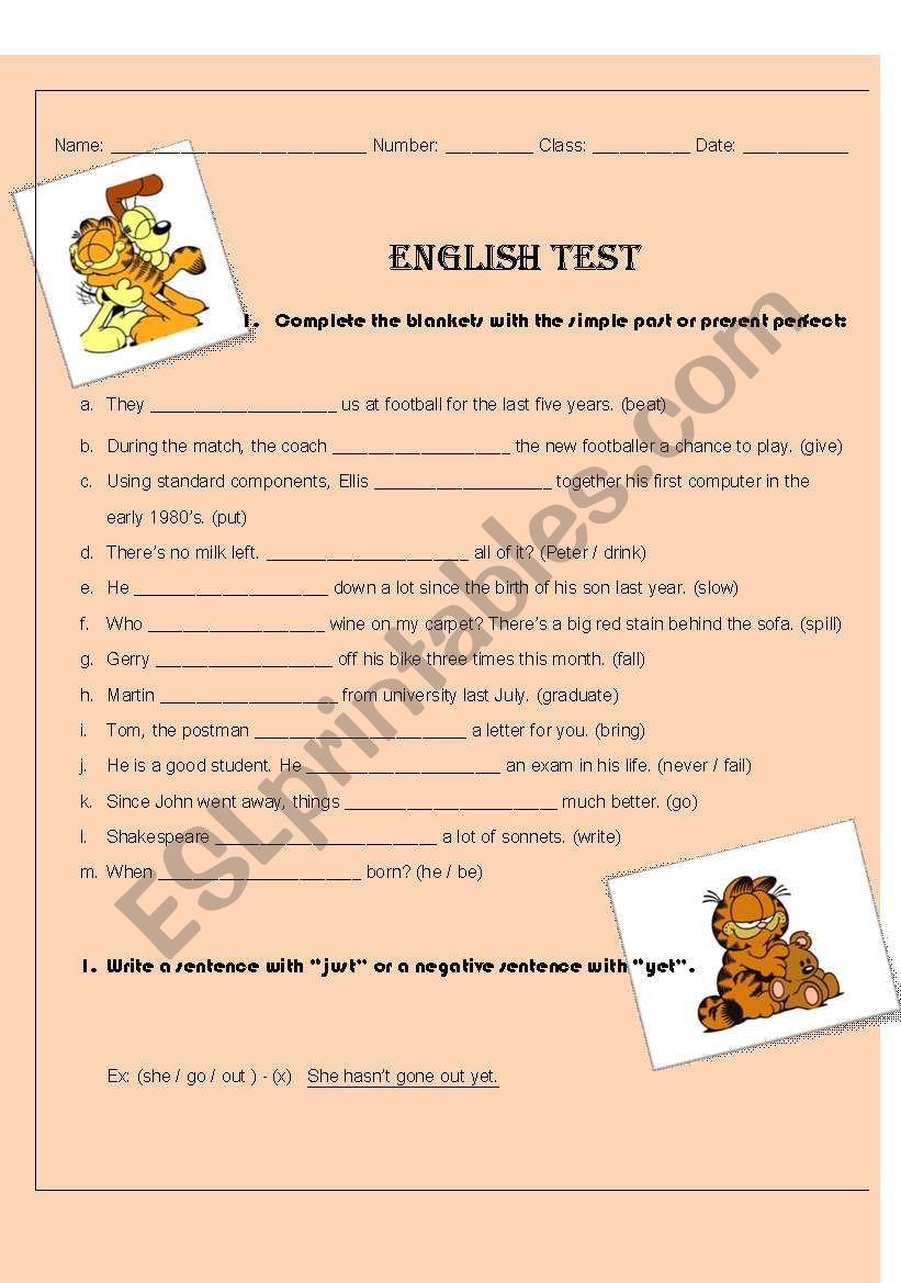 Present Perfect X Smple Past worksheet