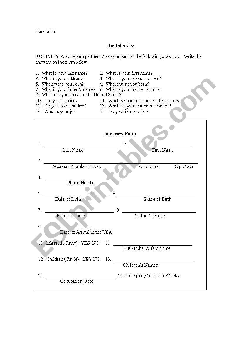Interview worksheet