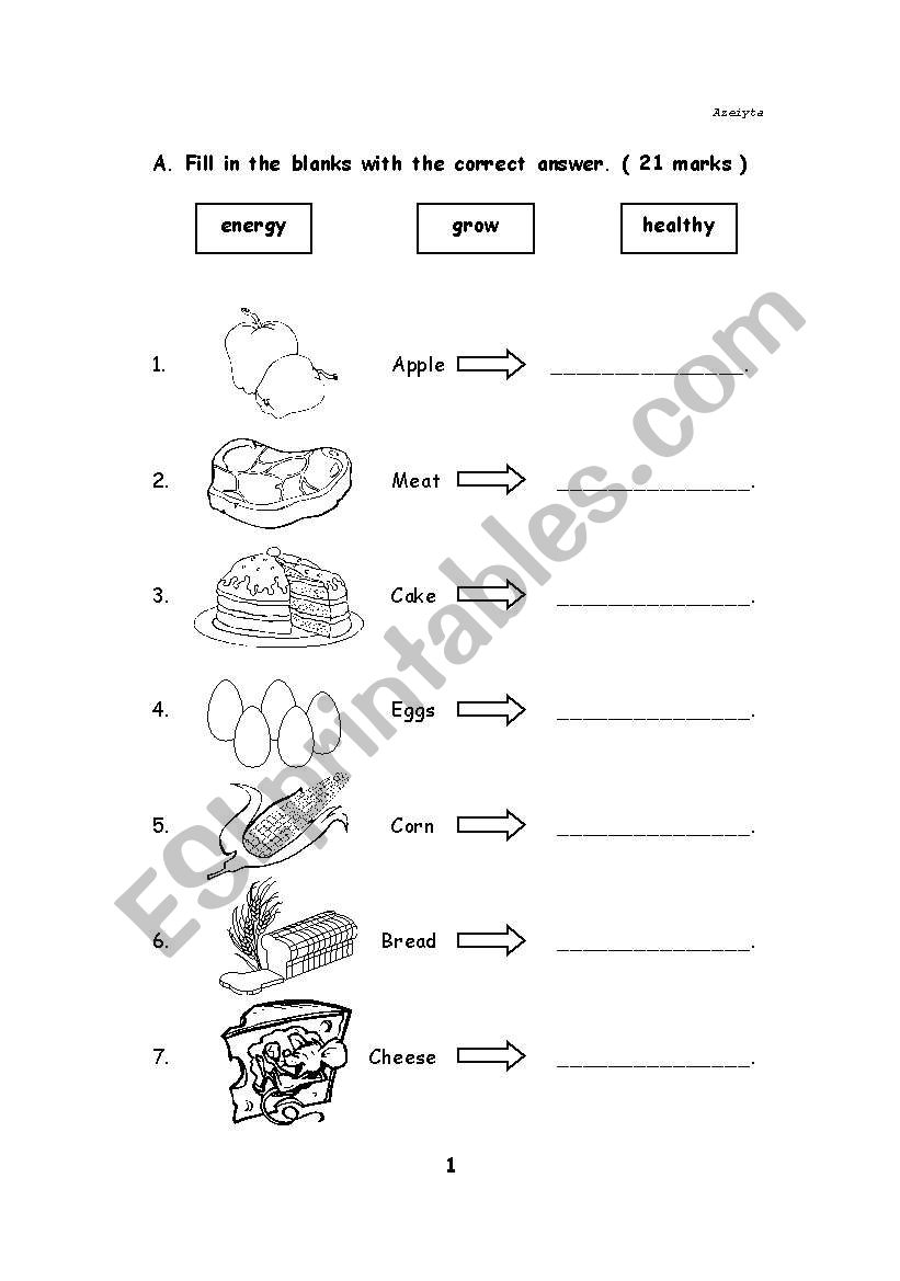 healthy food worksheet