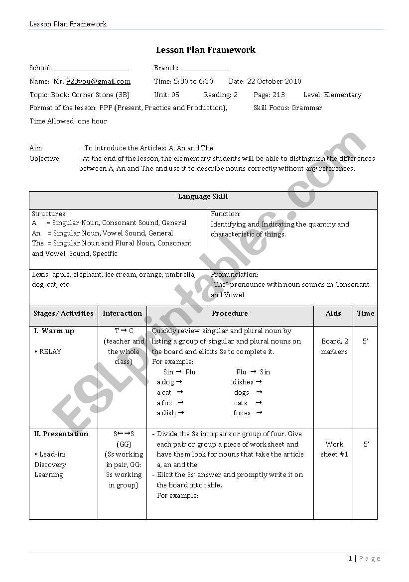 Formal Lesson Plan+All Worksheets needed