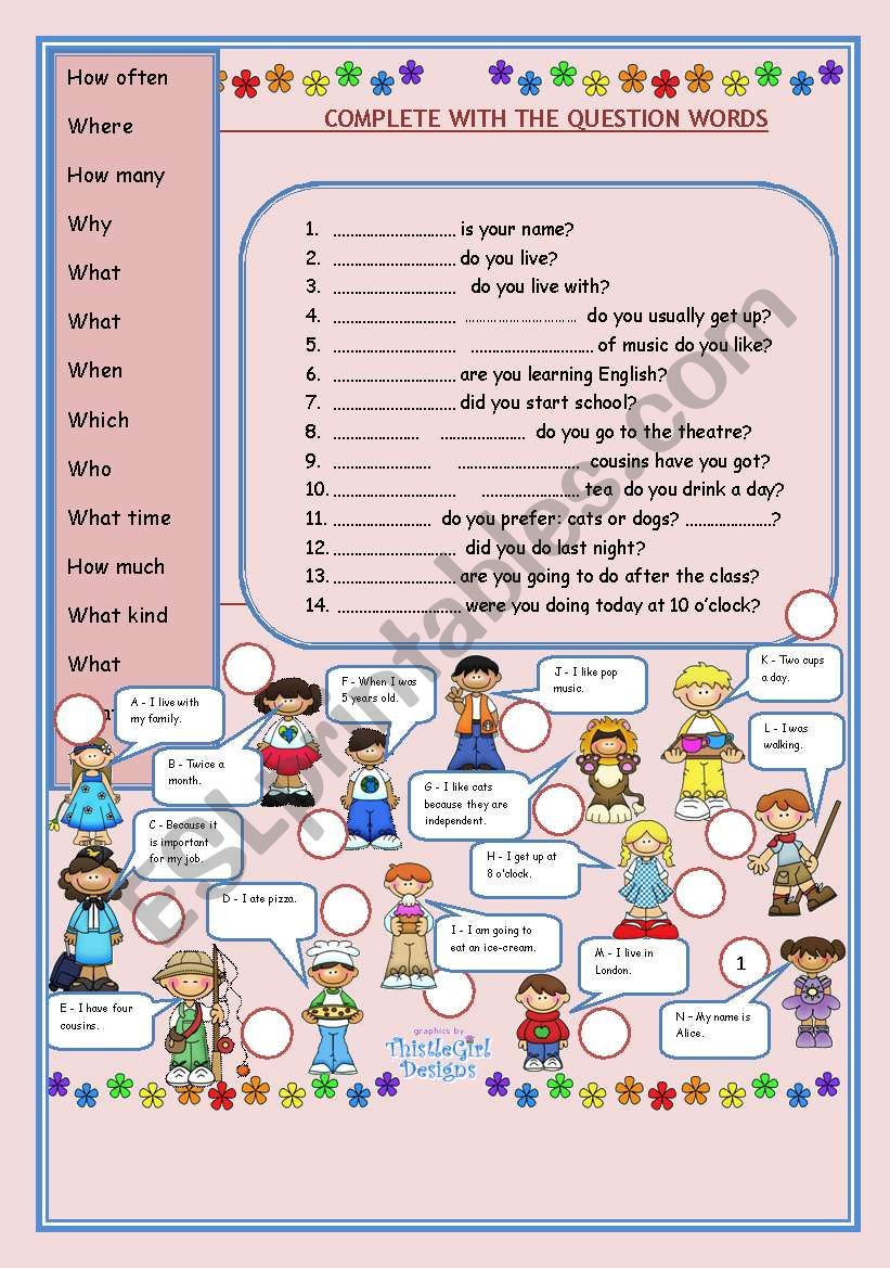 QUESTION WORDS and ANSWERS worksheet