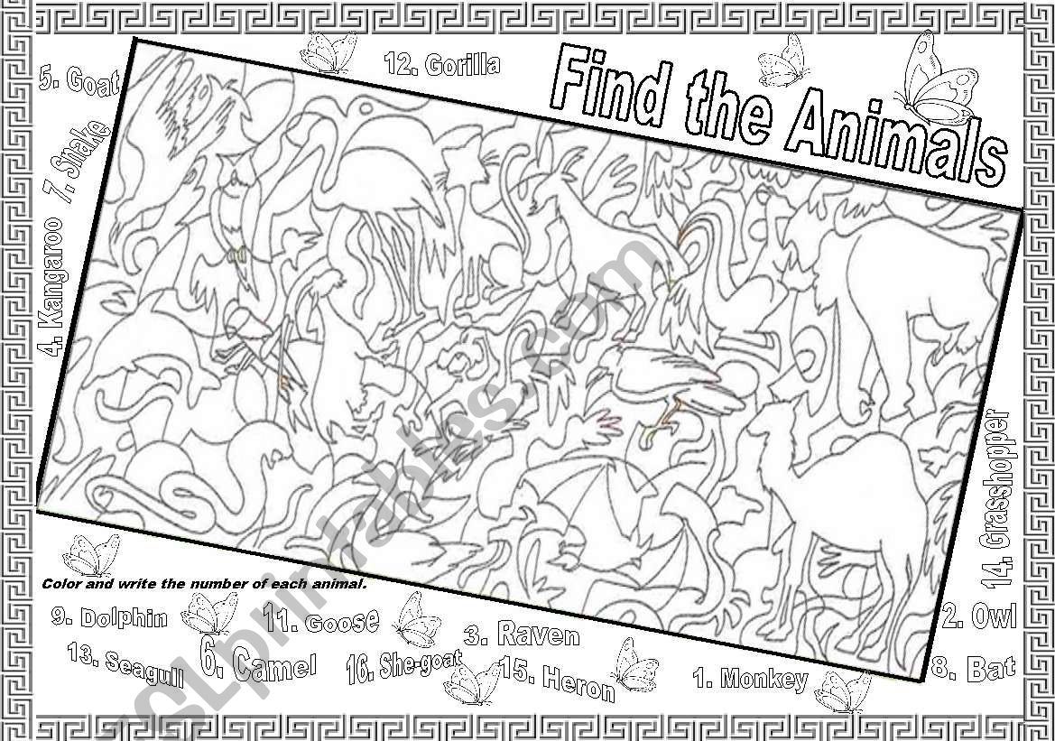 FIND THE ANIMALS worksheet