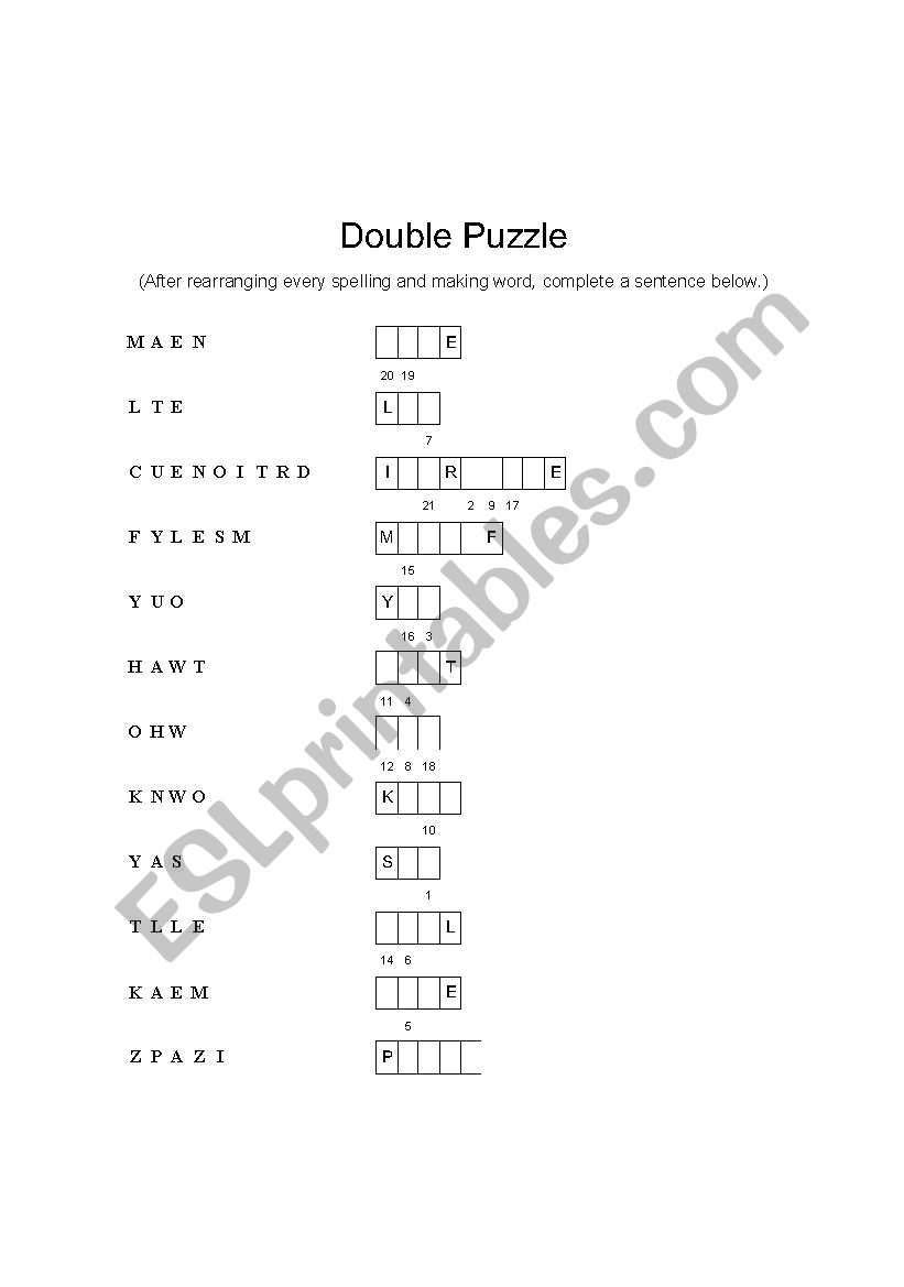 Double puzzle for the general words