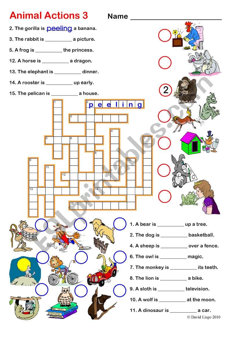 Animal Actions 3 and 4: Crossword and Word Search with keys