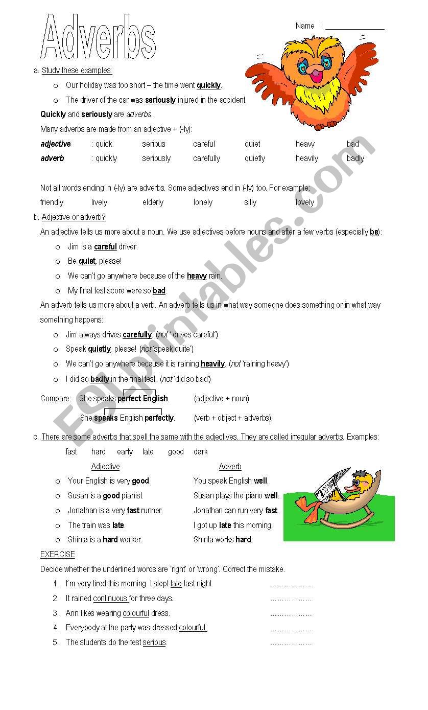 ADVERBS worksheet