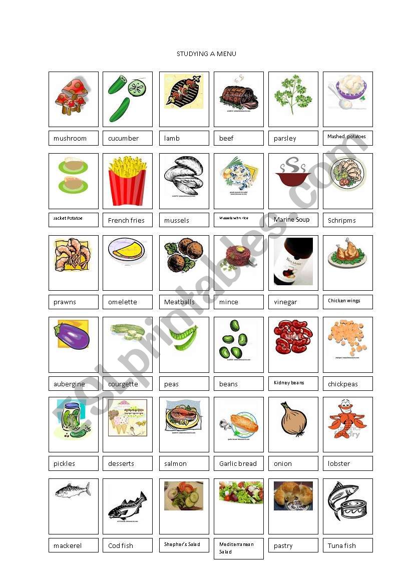 MENU VOCABULARY worksheet