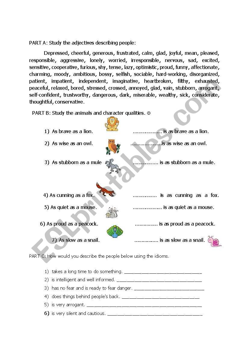 ADJECTIVES DESCRIBING PEOPLE  worksheet