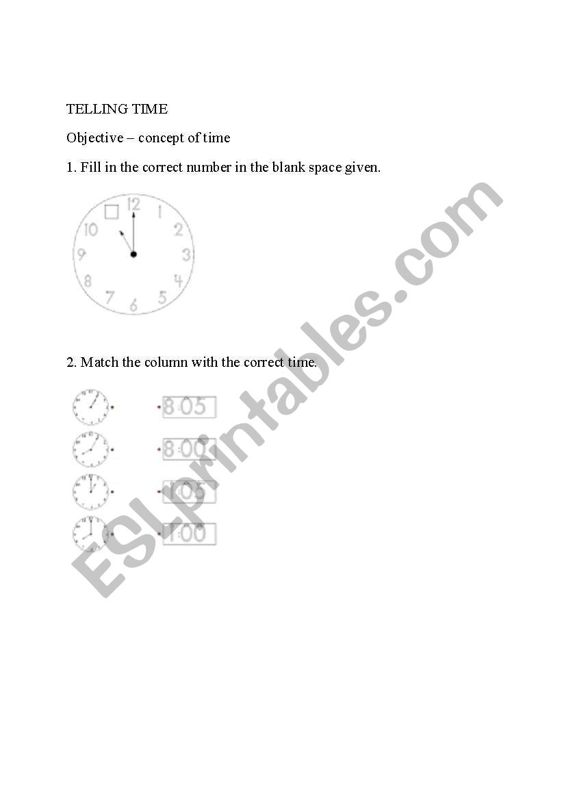 Telling Time worksheet