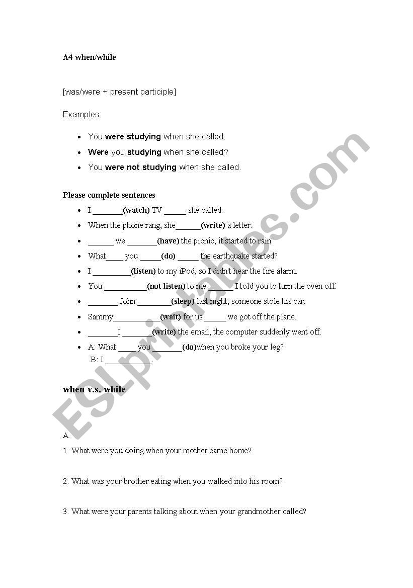when/while workshet worksheet