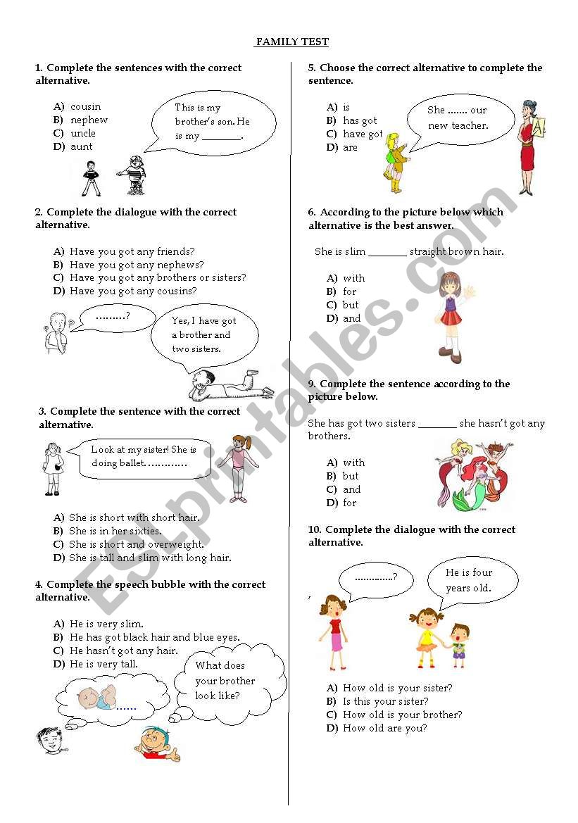 Family Test worksheet