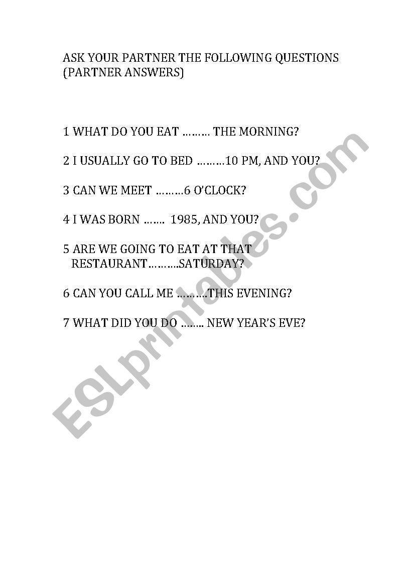 time prepositions worksheet