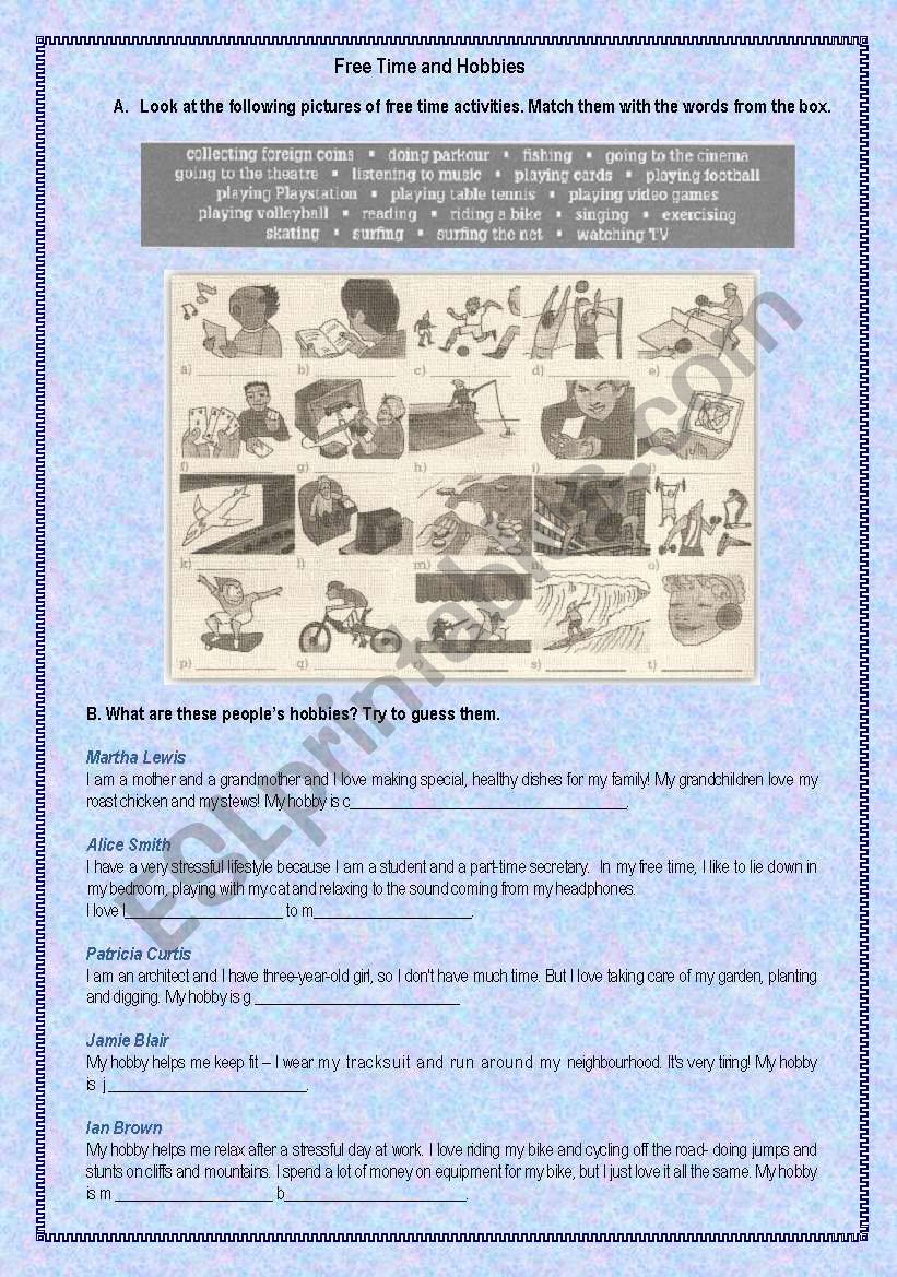 Free time and hobbies worksheet