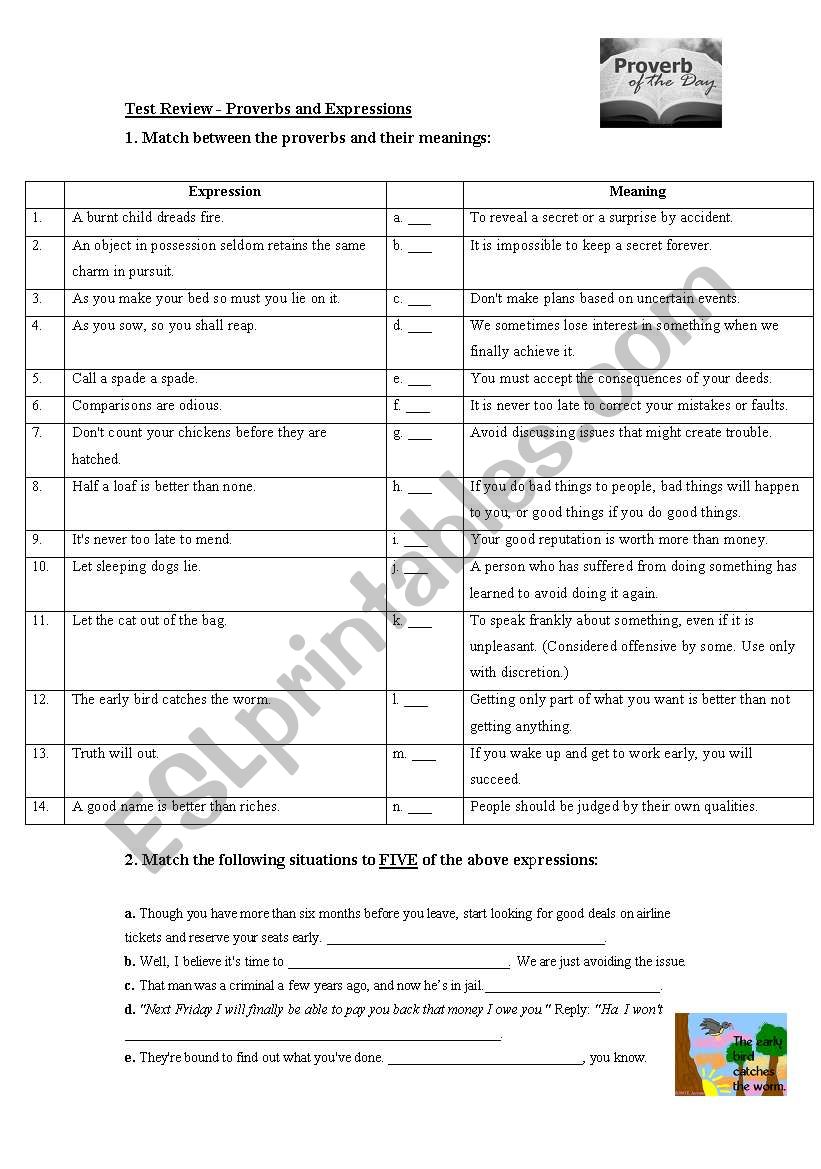 Proverbs worksheet