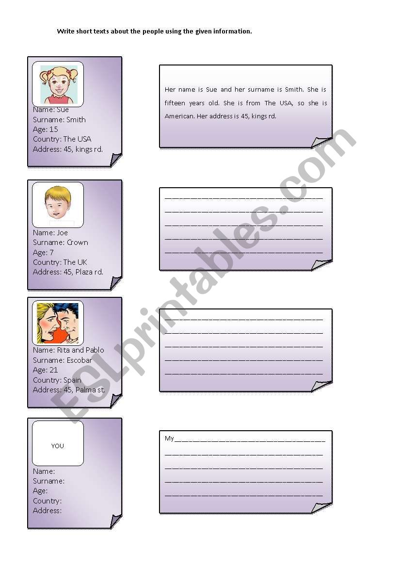 Personal information worksheet