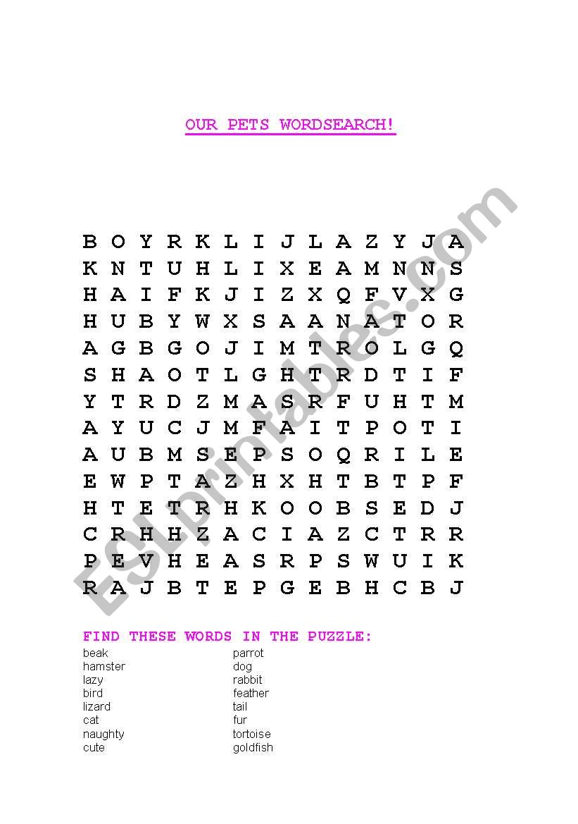 ANIMALS WORDSEARCH worksheet