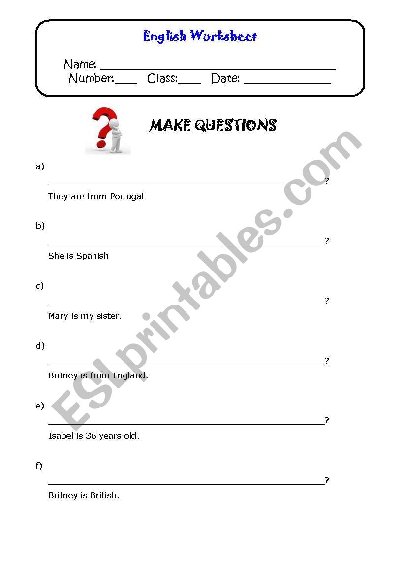 Questions worksheet