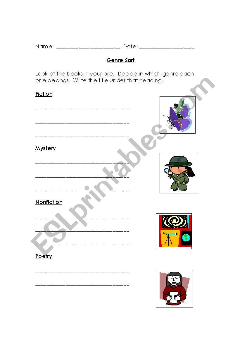 genre sort worksheet