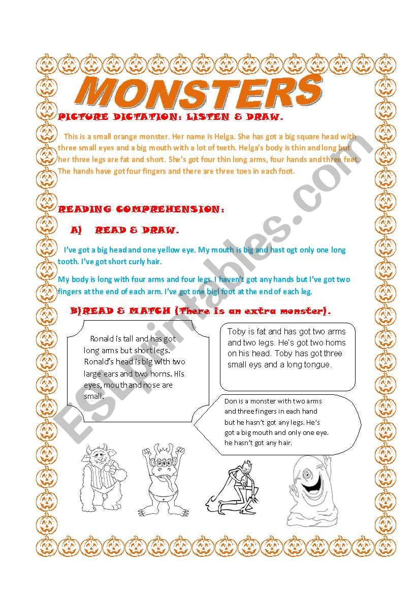 MONSTERS worksheet