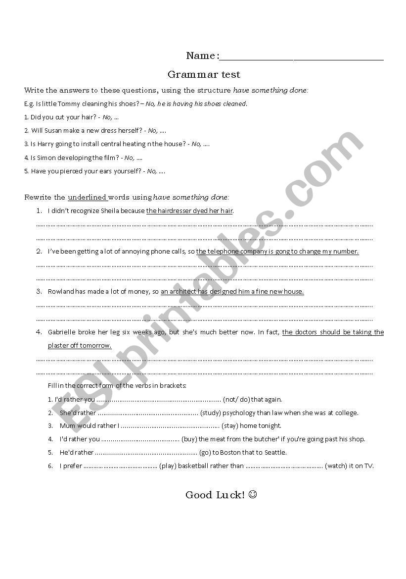 Causative worksheet