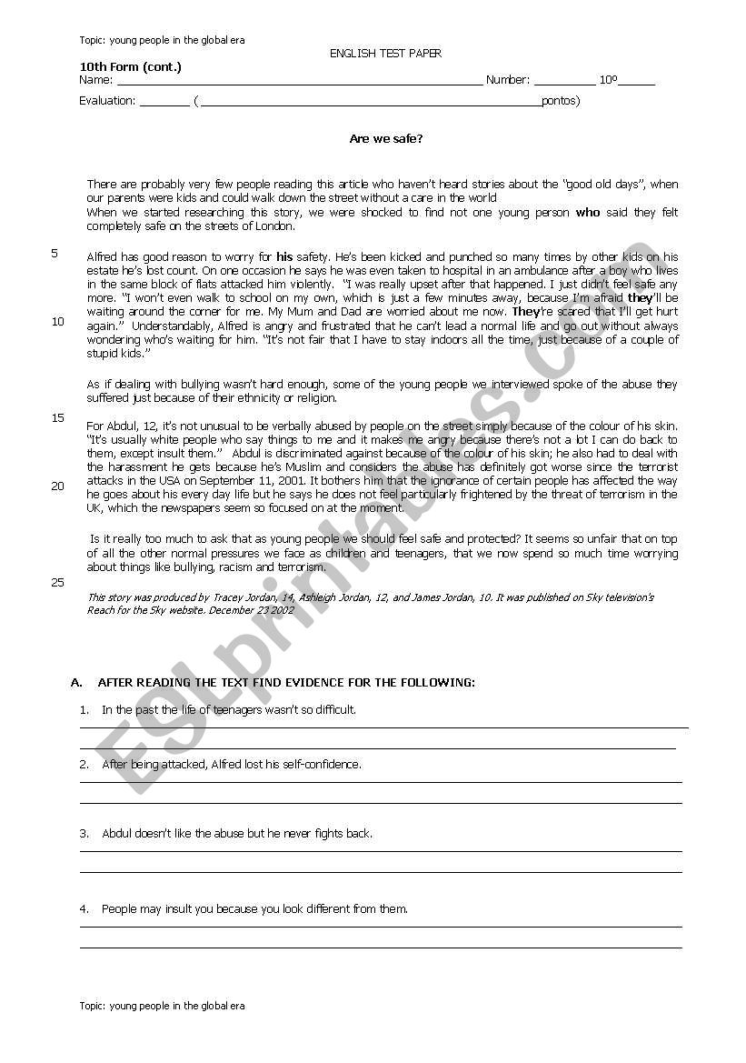  Are we safe?(bullying) worksheet