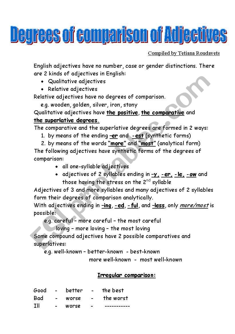 degrees of comparison worksheet