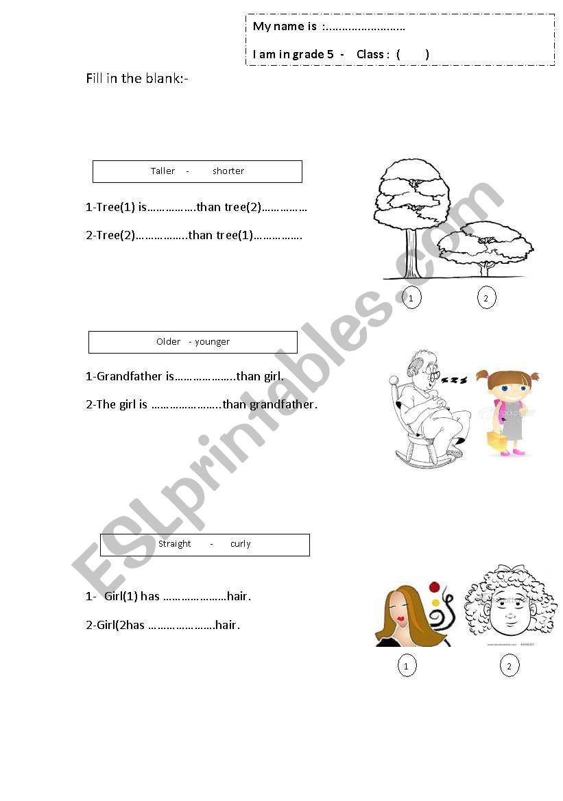 comparison adjectives worksheet