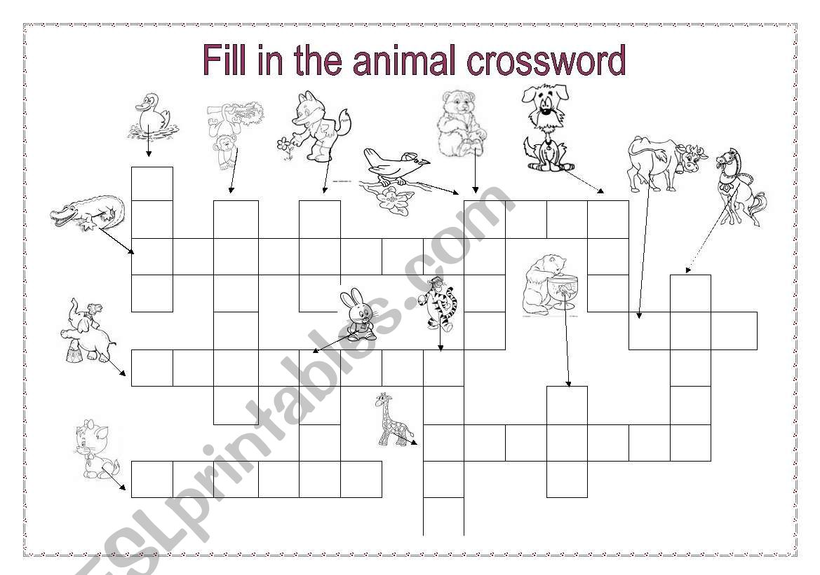 Animal crossword worksheet