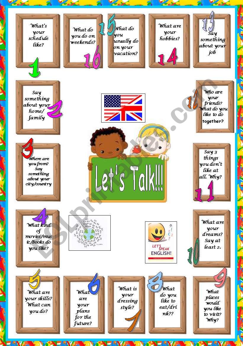 Let´s Talk-Board Game - ESL worksheet by Josynews