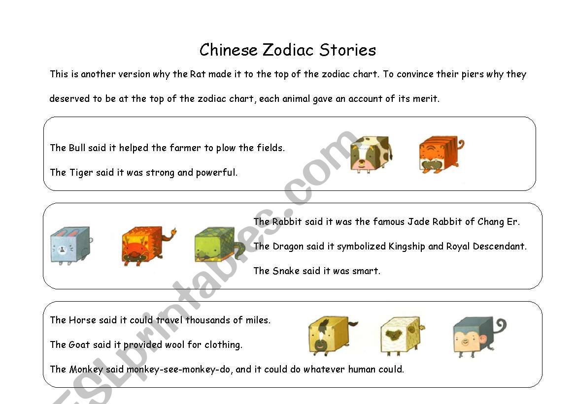 Chinese Zodiac Story worksheet