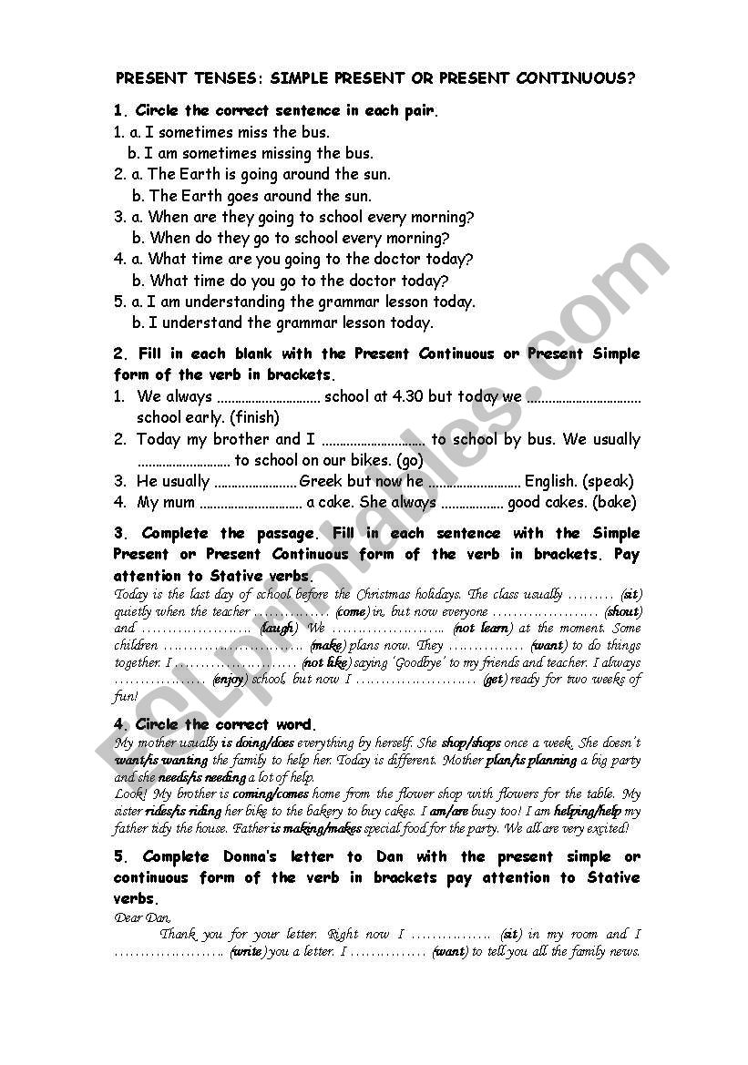 present tenses practise worksheet