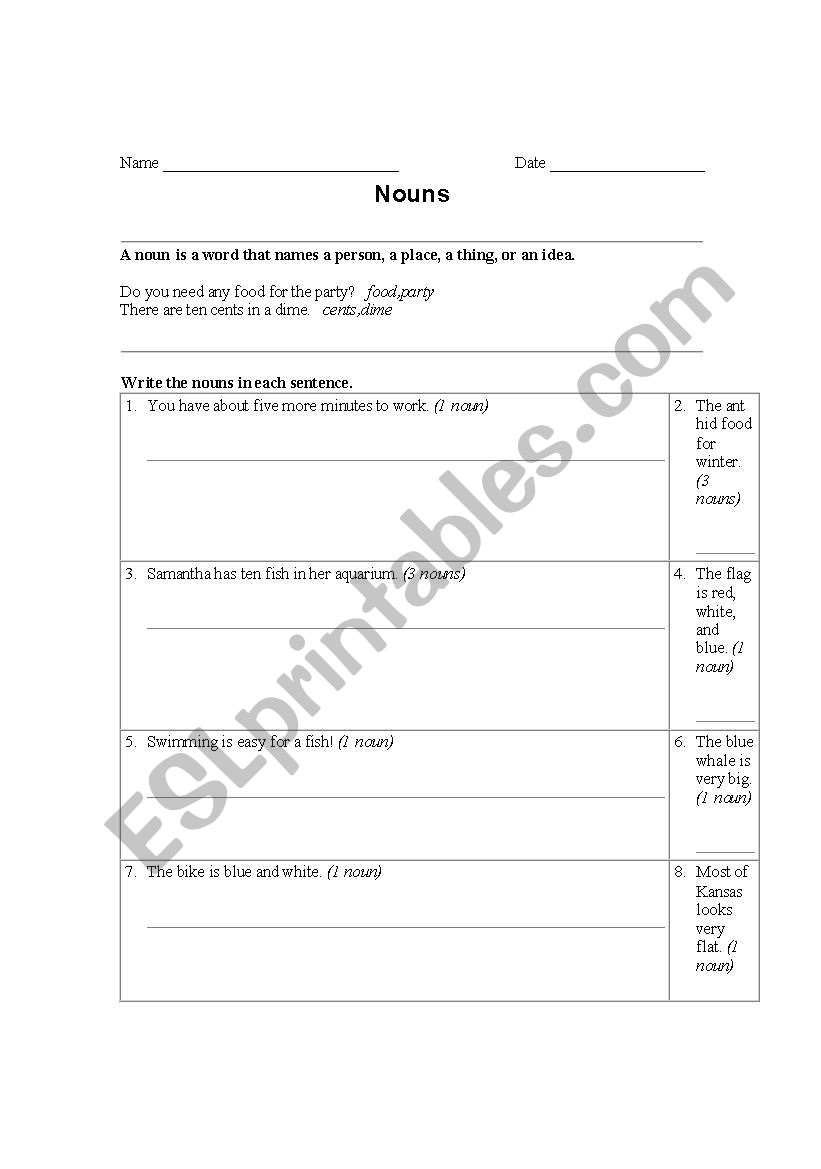Nouns worksheet