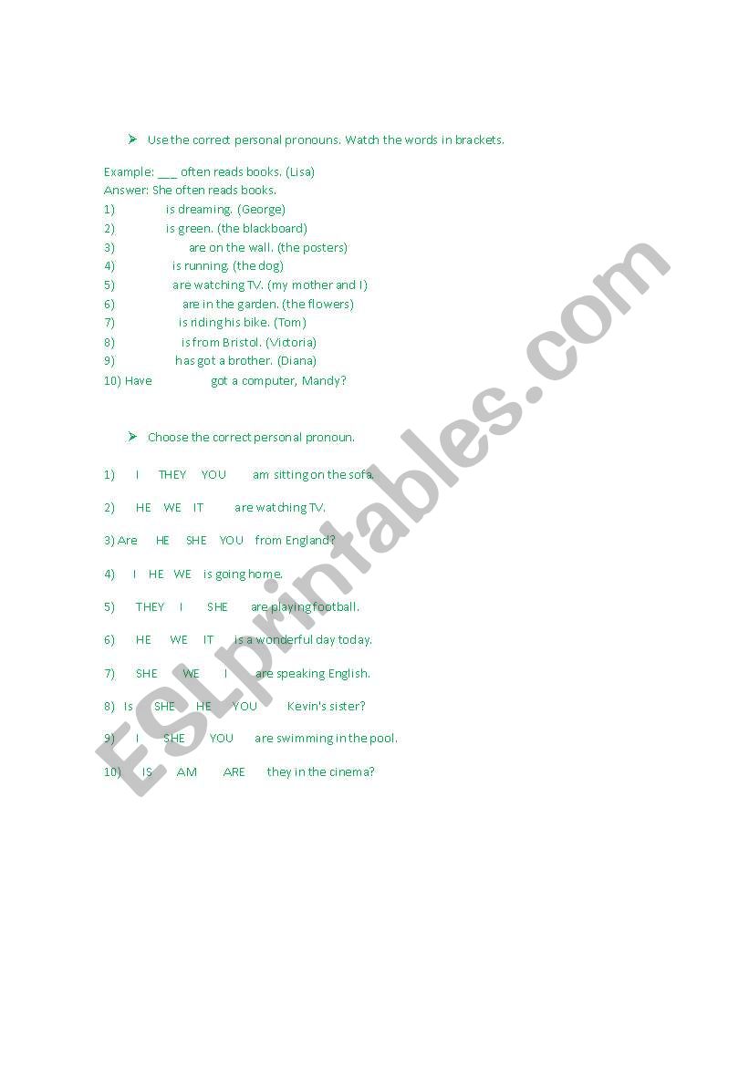 personal pronouns worksheet