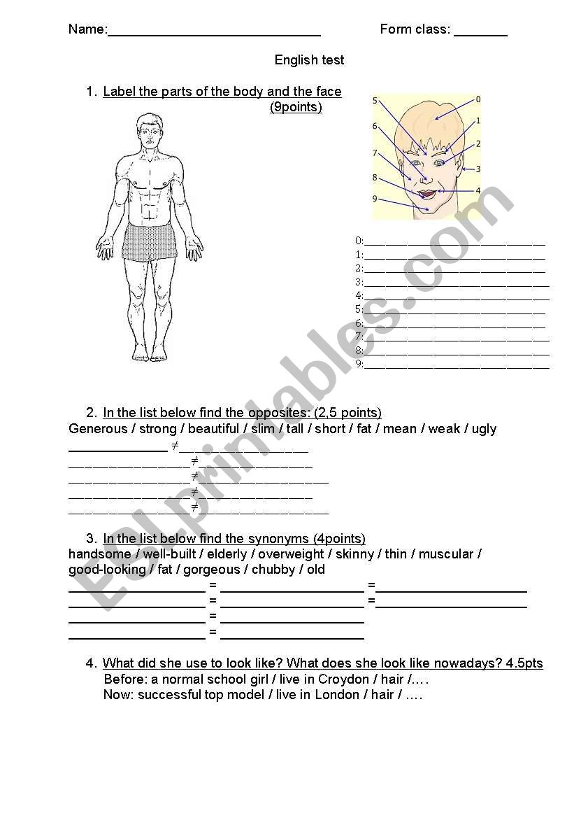 Describing people worksheet / test