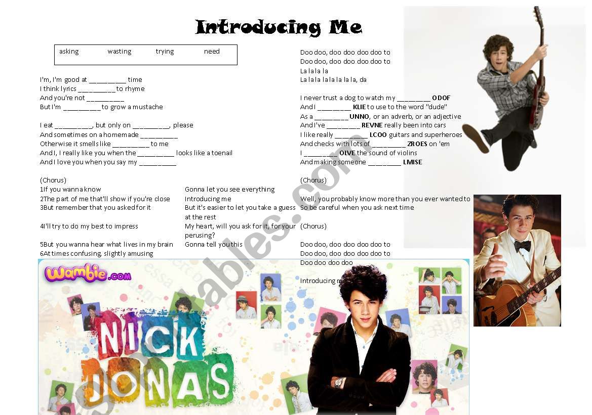 Introducing me Nick Jonas worksheet