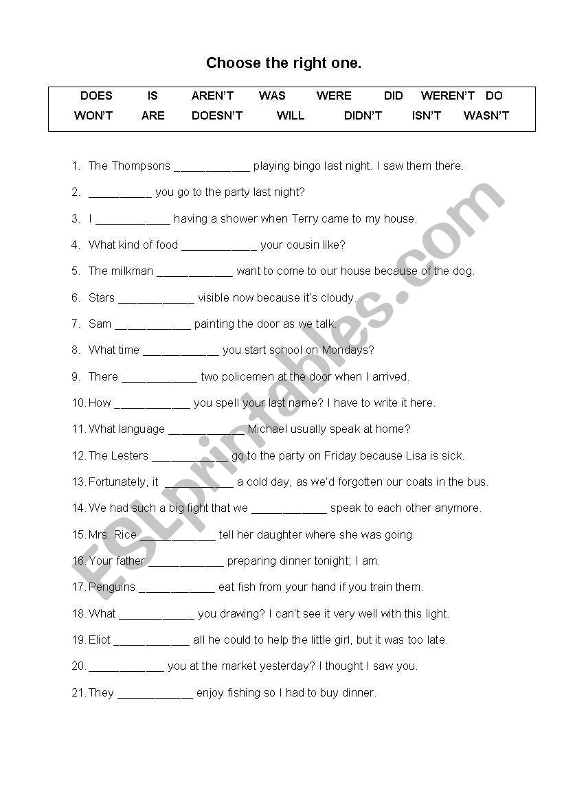 CHOOSE THE RIGHT ONE worksheet