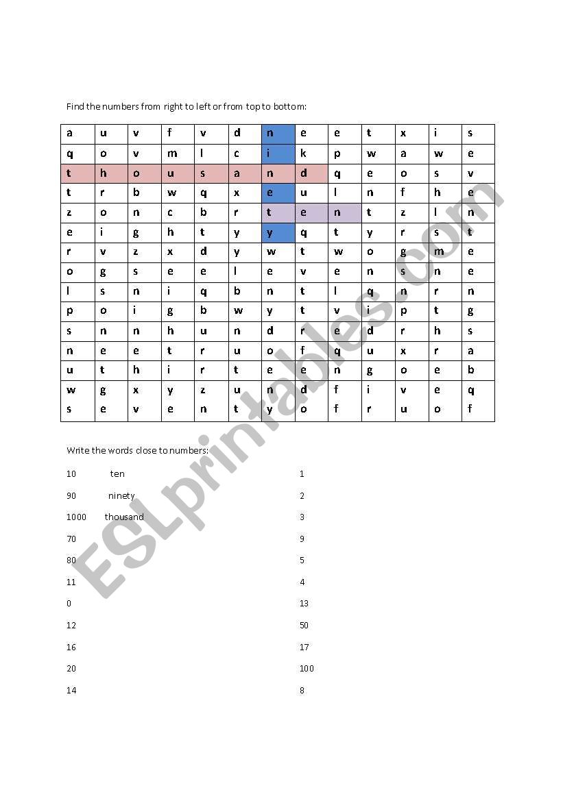 Find Numbers worksheet