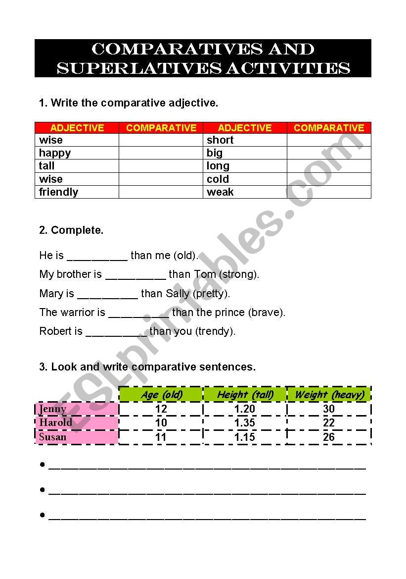 Comparatives and superlatives worksheet