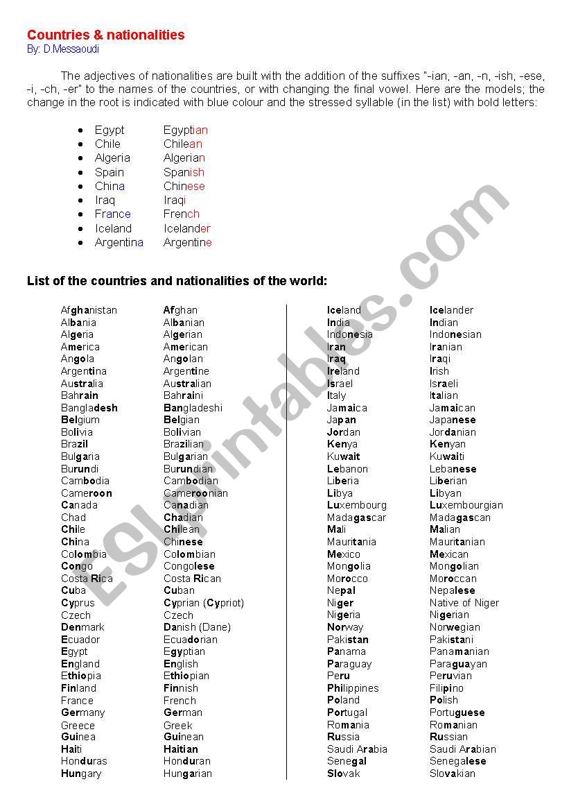 Countries & nationalities  worksheet