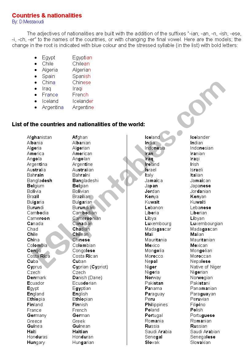 Countries & nationalities  worksheet